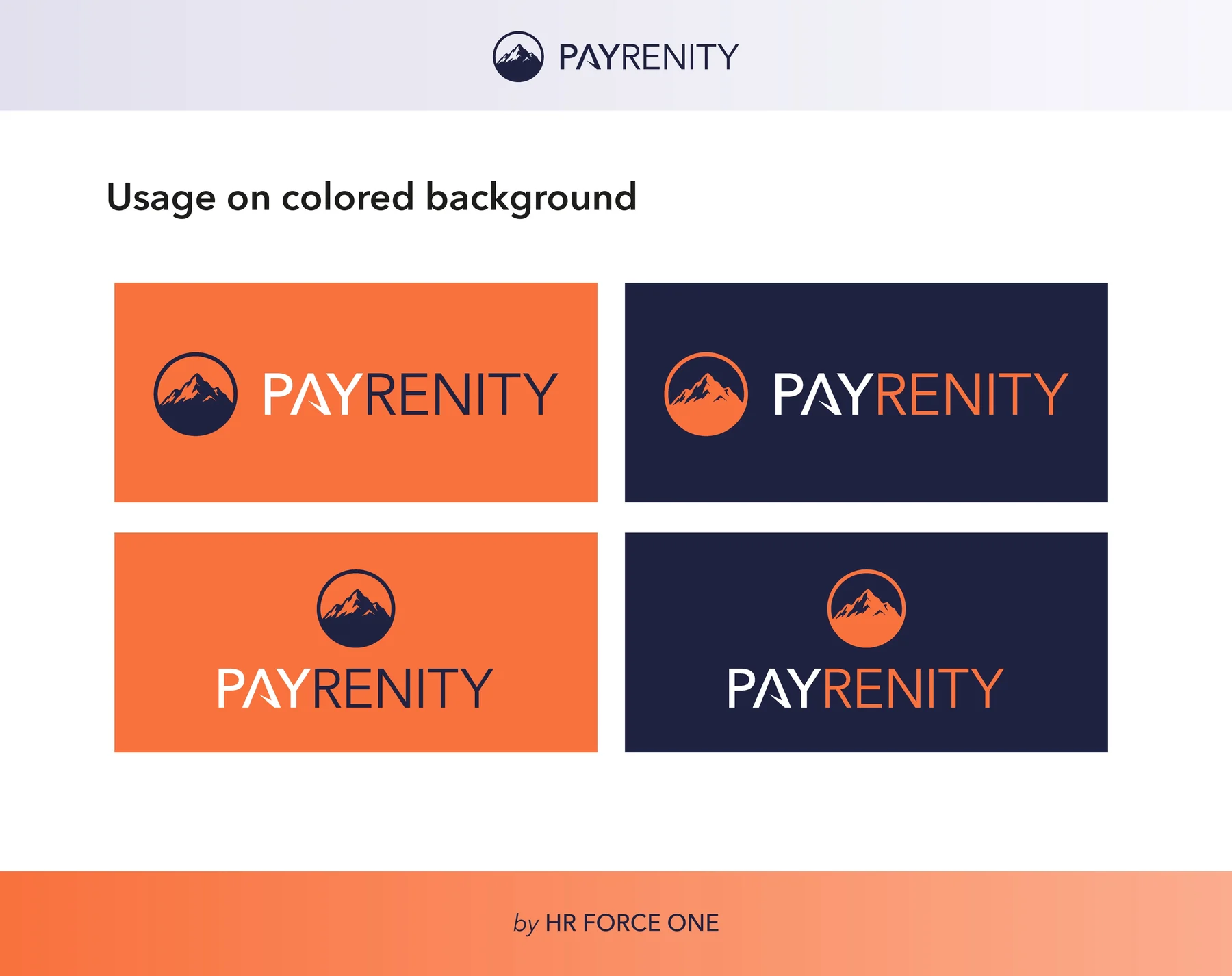 Variations du logo Payrenity sur les fonds orange et bleu nuit