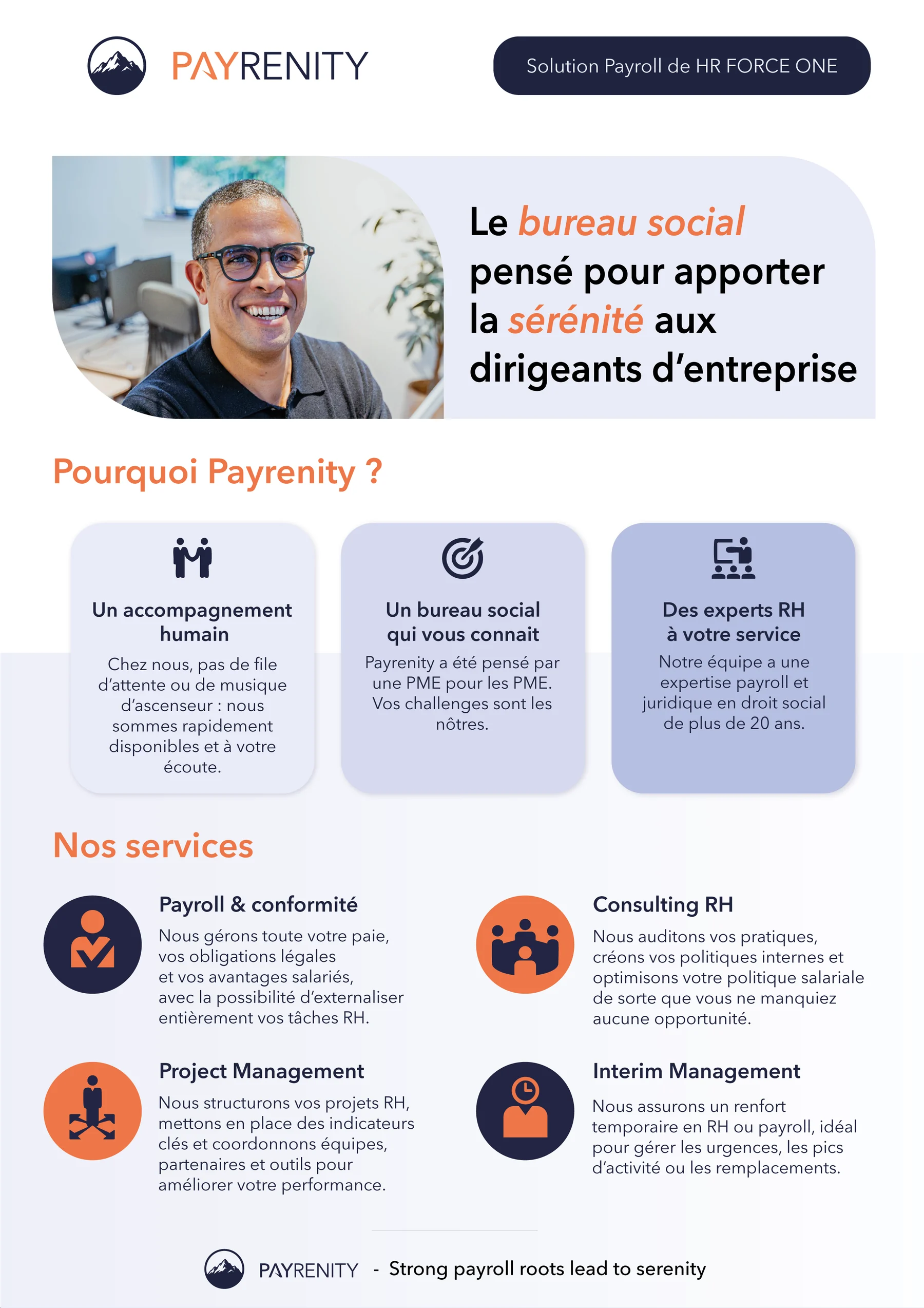 Première page du one-pager commercial Payrenity